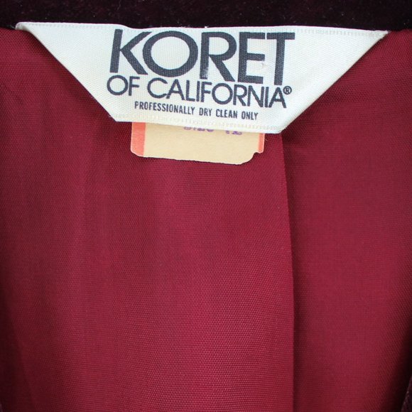 VTG Koret Velvet Blazer Burgundy Cotton Rayon Notch Collar Jacket 70s 80s SZ S/M - Picture 5 of 13